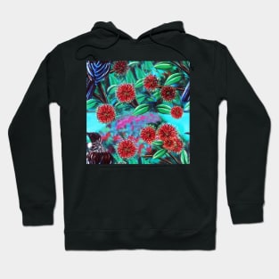 Tui in Pohutukawa Pattern Hoodie